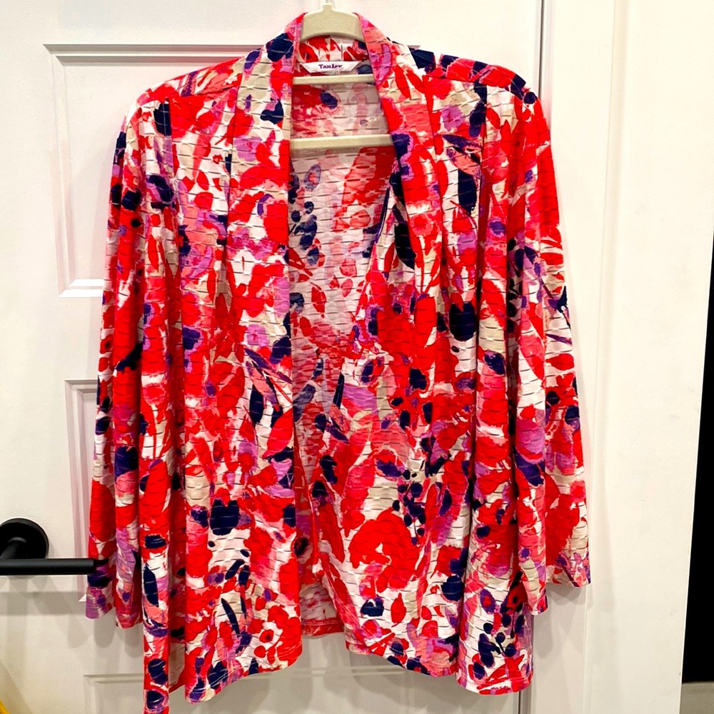 TanJay Vibrant Red Floral Open-Front Tunic